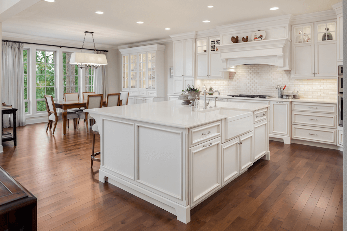 Custom kitchen with large island and custom trim