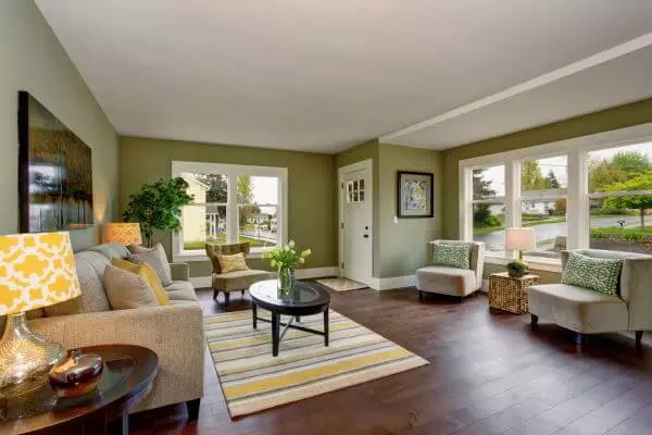 Living room painted in earthy green