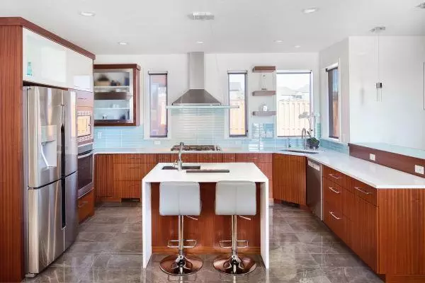 kitchen with stone flooring